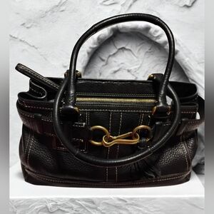 COACH HAMPTONS black leather satchel bag tassel Vintage Good Condition